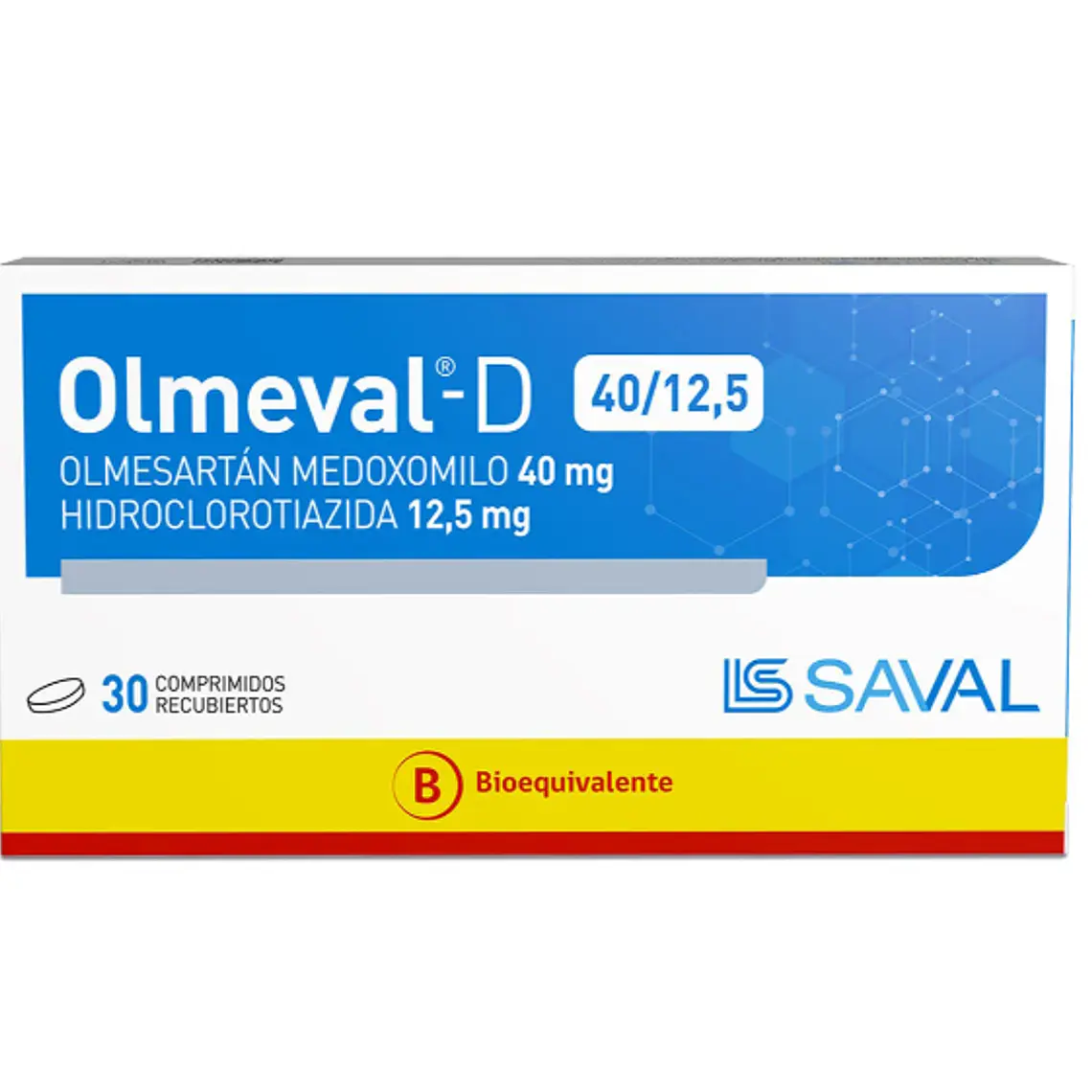 Olmeval-D (B) Olmesartán, hidroclorotiazida 40/ 12,5 mg Comprimidos  recubiertos 1