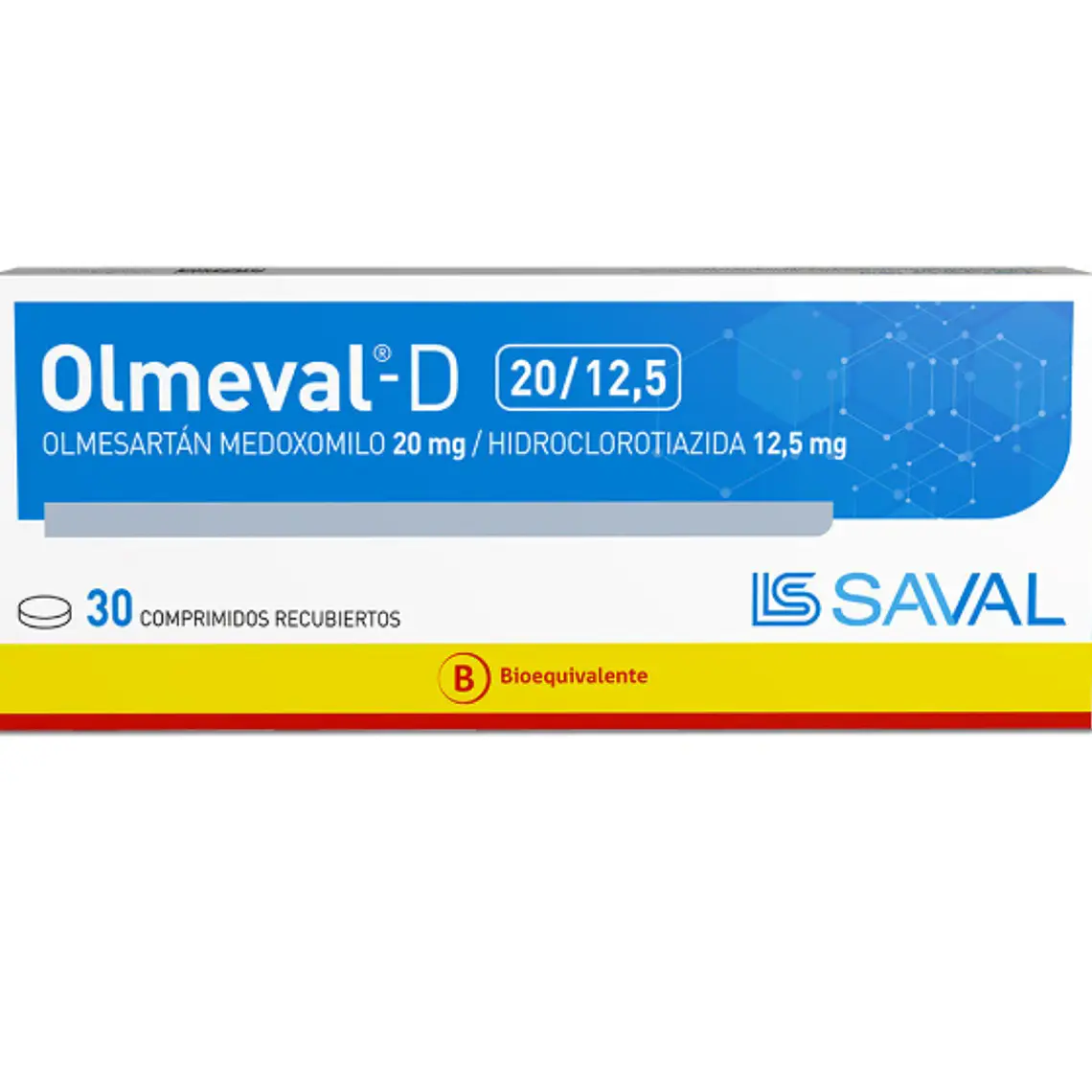 Olmeval-D Olmesartán, Hidroclorotiazida 20 / 12,5 mg 30 Comprimidos recubiertos. 1
