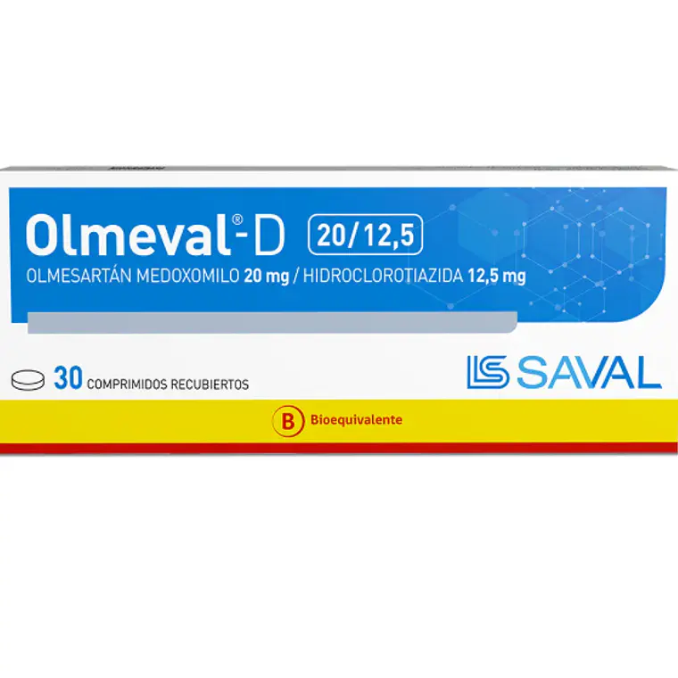 Olmeval-D Olmesartán, Hidroclorotiazida 20 / 12,5 mg 30 Comprimidos recubiertos. 1