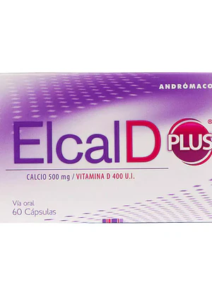 Elcal D Plus Calcio 500 mg Vitamina D3  400 U.I 60 Cápsulas.