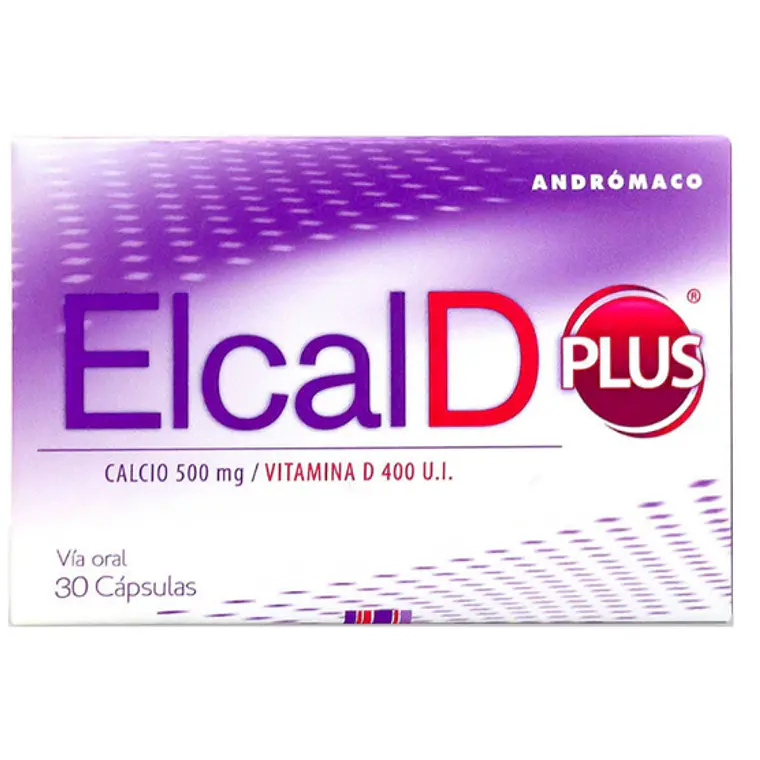 Elcal-D Plus 500 mg,, Vitamina D  400 U.I. 30 Cápsulas. 1