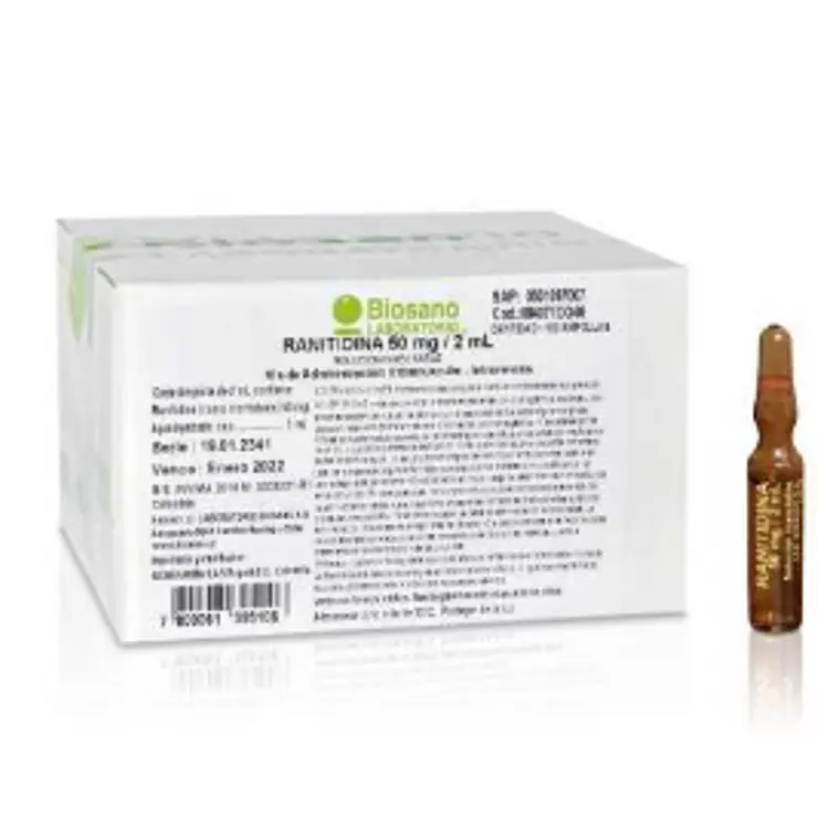 Ranitidina 50 mg / 2 ml 100 Ampollas. Biosano 1