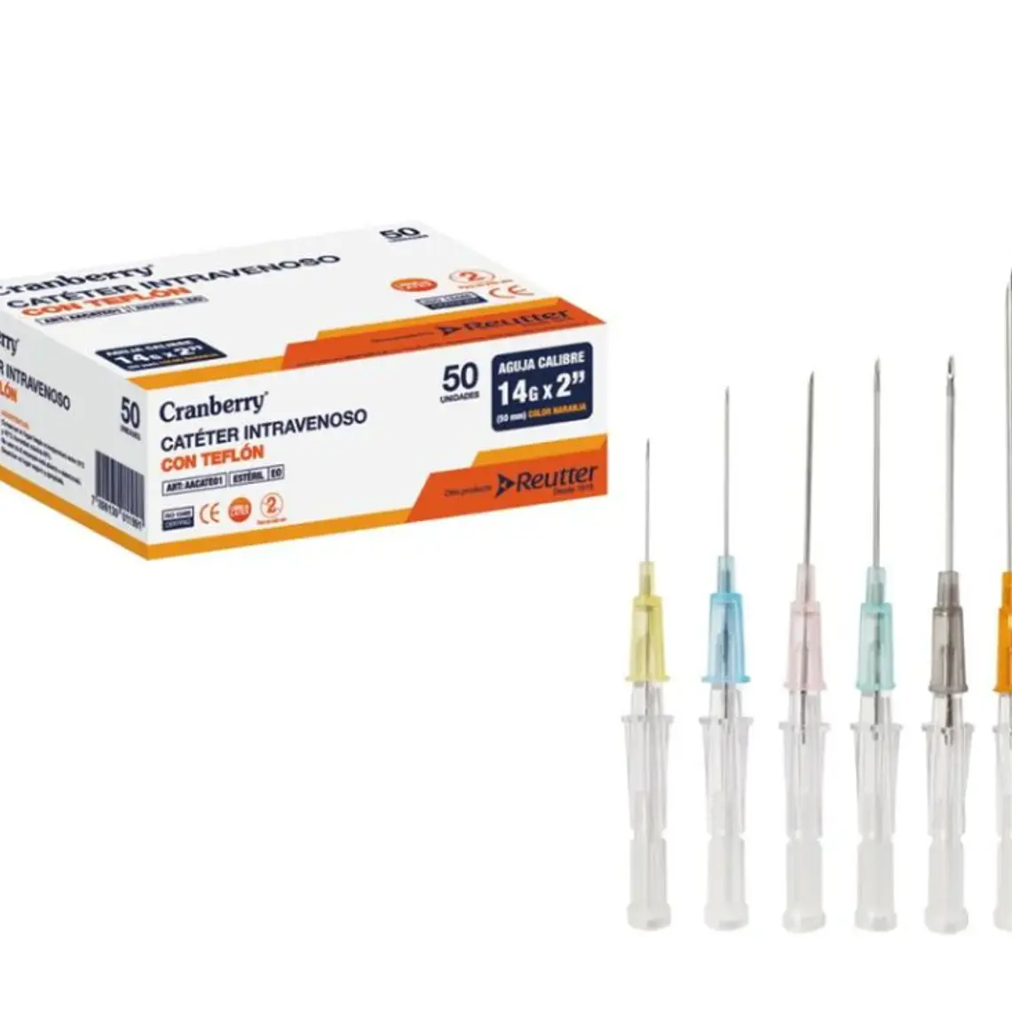 Cateter intravenoso con teflón 22Gx1 Cranberry 50 Unidades. 1