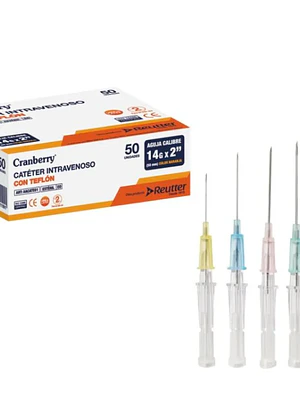 Cateter intravenoso con teflón 22Gx1 Cranberry 50 Unidades.
