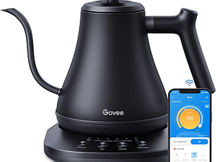 Govee - Hervidor eléctrico inteligente, diseño de cuello de cisne con temperatura variable, WiFi, control mediante Alexa, calentamiento rápido de 1200 W, 100 % acero inoxidable, 0.8 L, negro mate