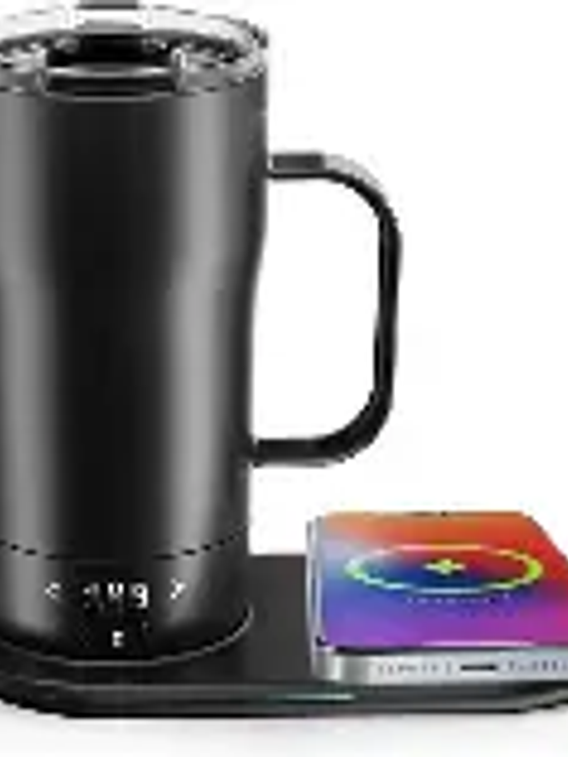 Taza de café inteligente con autocalentamiento de 18 onzas con control de temperatura, taza de café calentada con aplicación controlada por aplicación, pantalla LED de 5 a 10 horas, 1