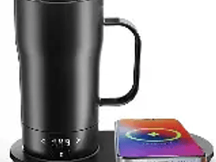 Taza de café inteligente con autocalentamiento de 18 onzas con control de temperatura, taza de café calentada con aplicación controlada por aplicación, pantalla LED de 5 a 10 horas,