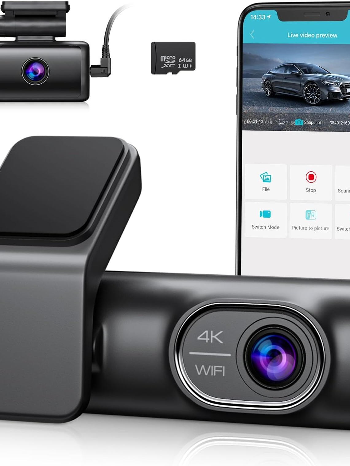 Cámara de tablero delantera y trasera REDTIGER 4K con sensor G de asistencia al conductor alimentado por IA 3