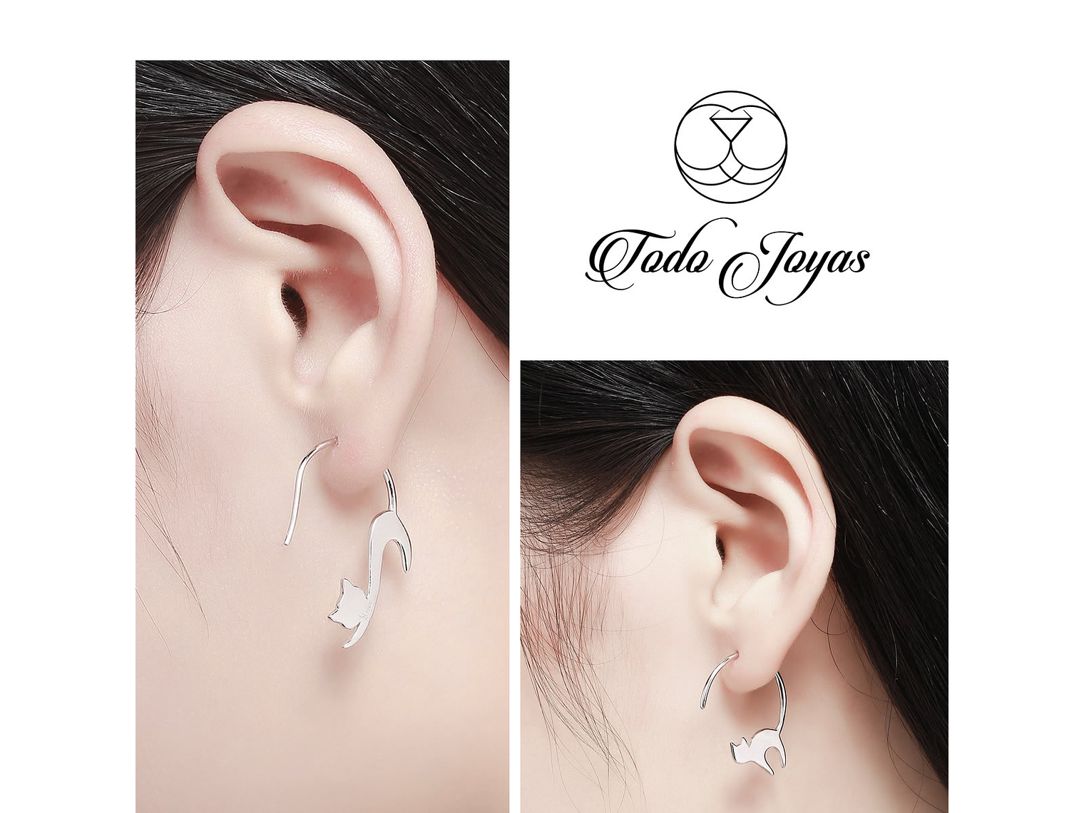 Aros Pendientes Plata 925 Gato Jugueton 2