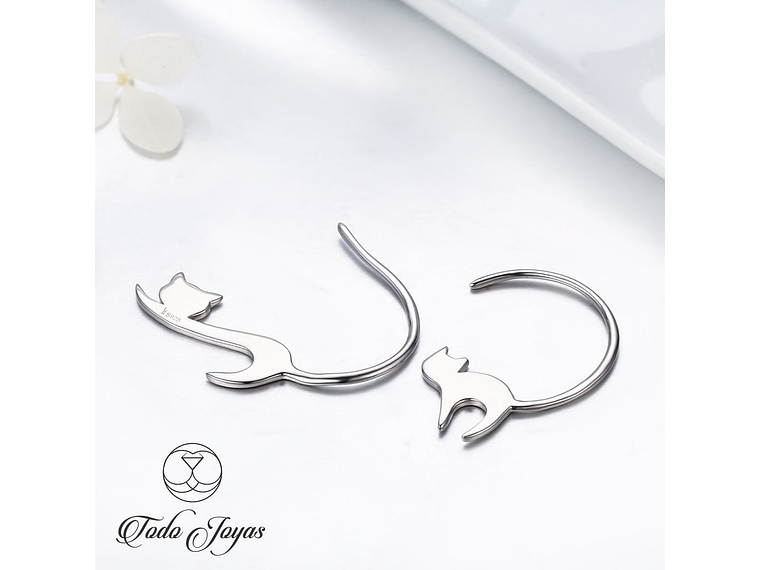 Aros Pendientes Plata 925 Gato Jugueton 3