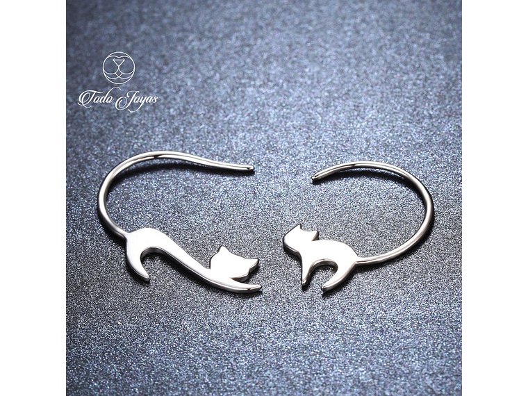 Aros Pendientes Plata 925 Gato Jugueton 4