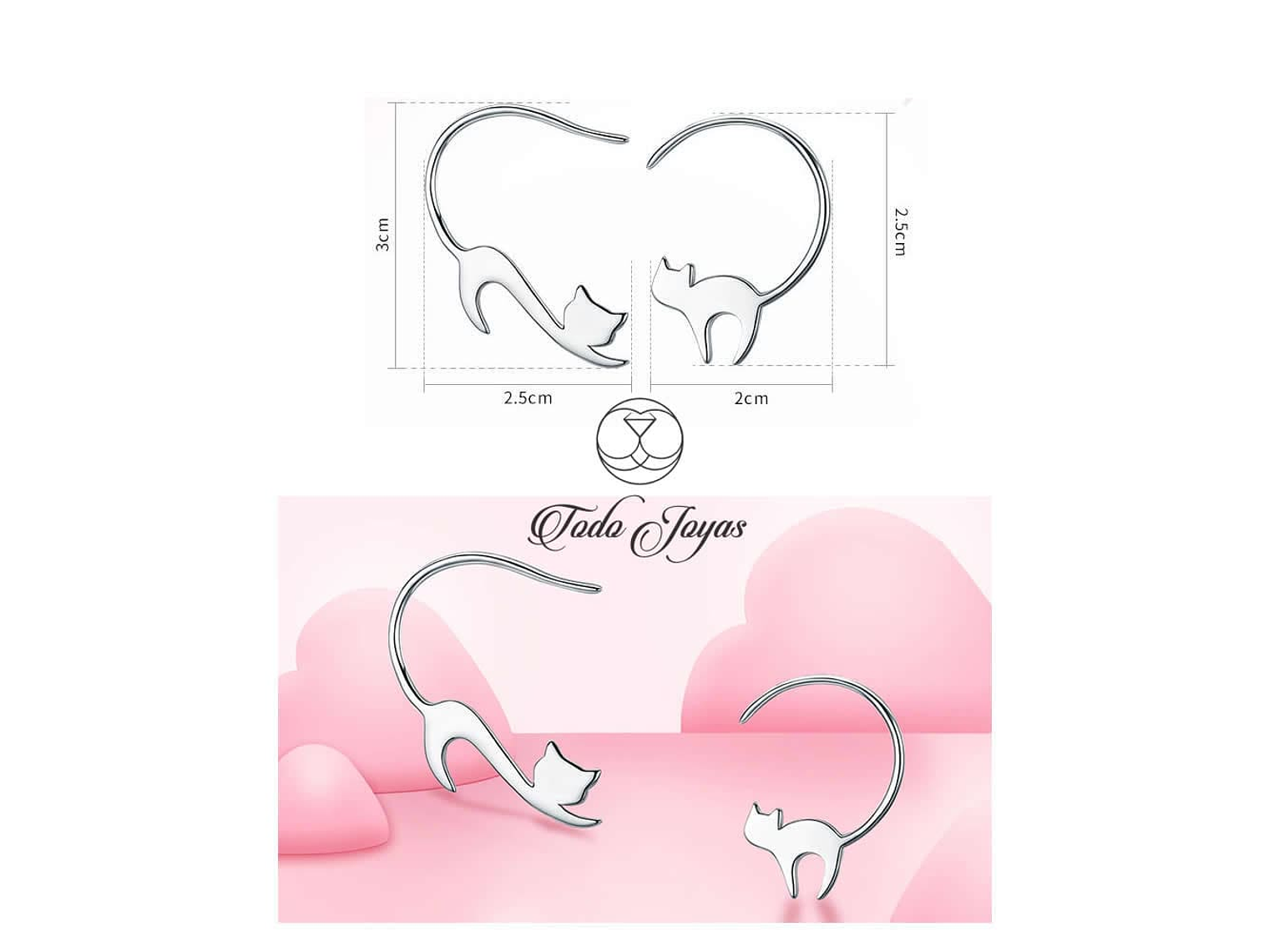 Aros Pendientes Plata 925 Gato Jugueton 5