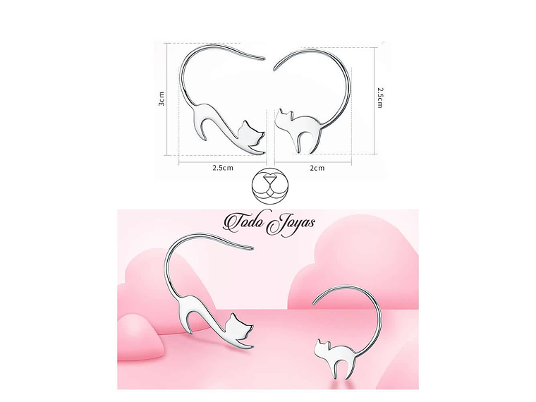 Aros Pendientes Plata 925 Gato Jugueton 5