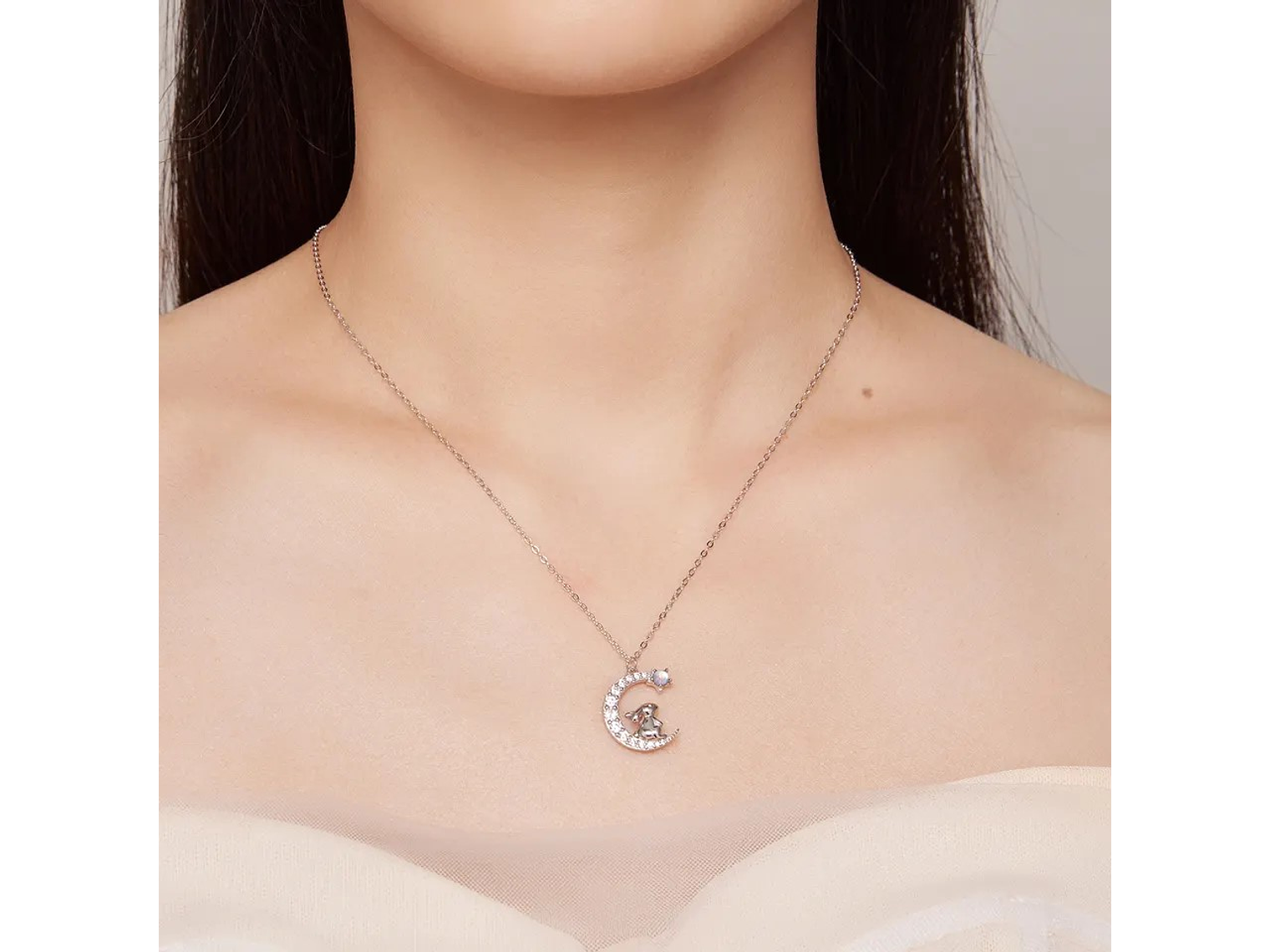 Collar Plata 925 Luna y Conejo 2