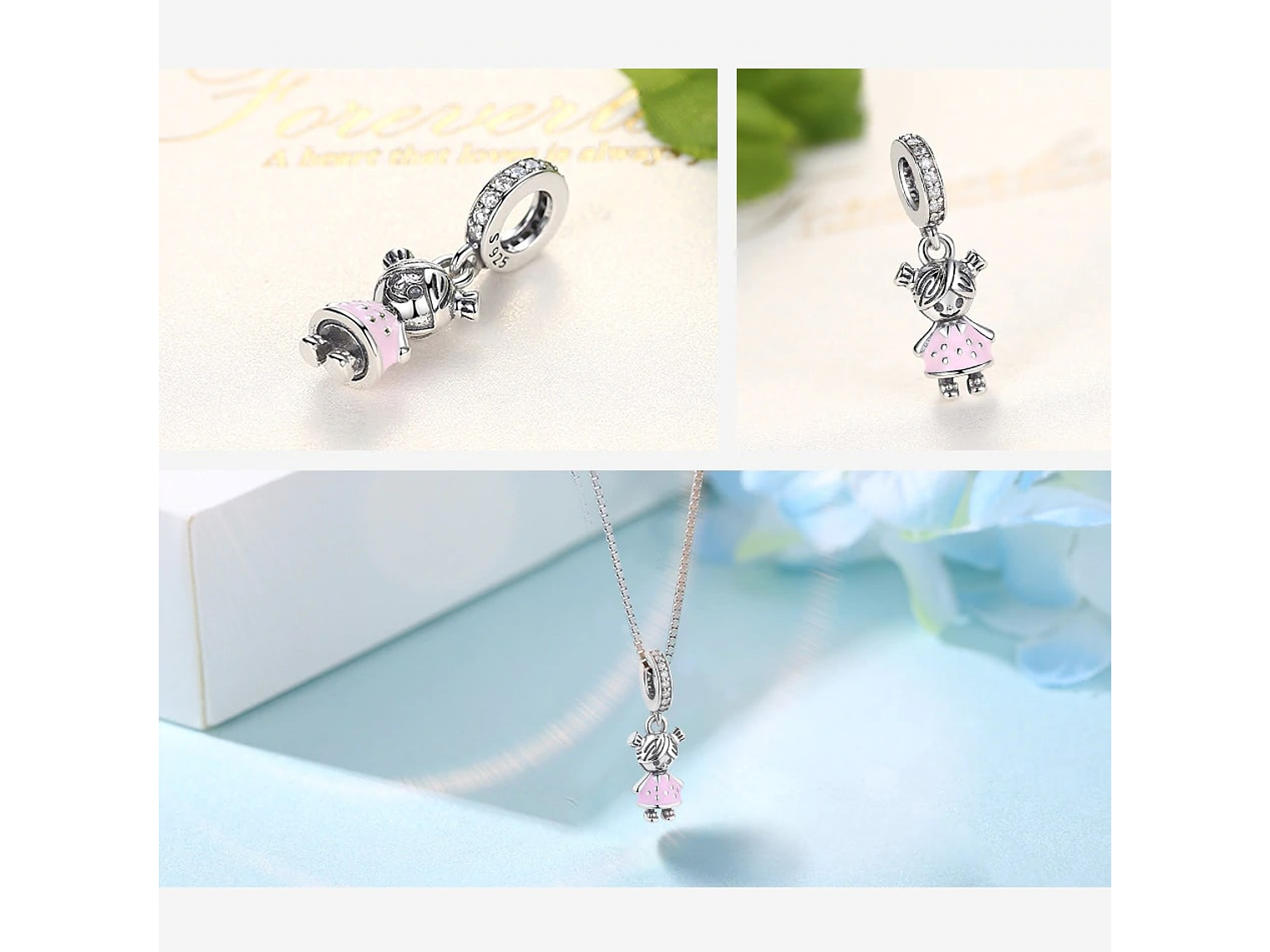 Charm Dije Plata 925 Niña Hija Rosa 2