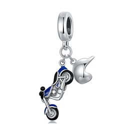 Charm Dije Plata 925 Moto Azul y Casco