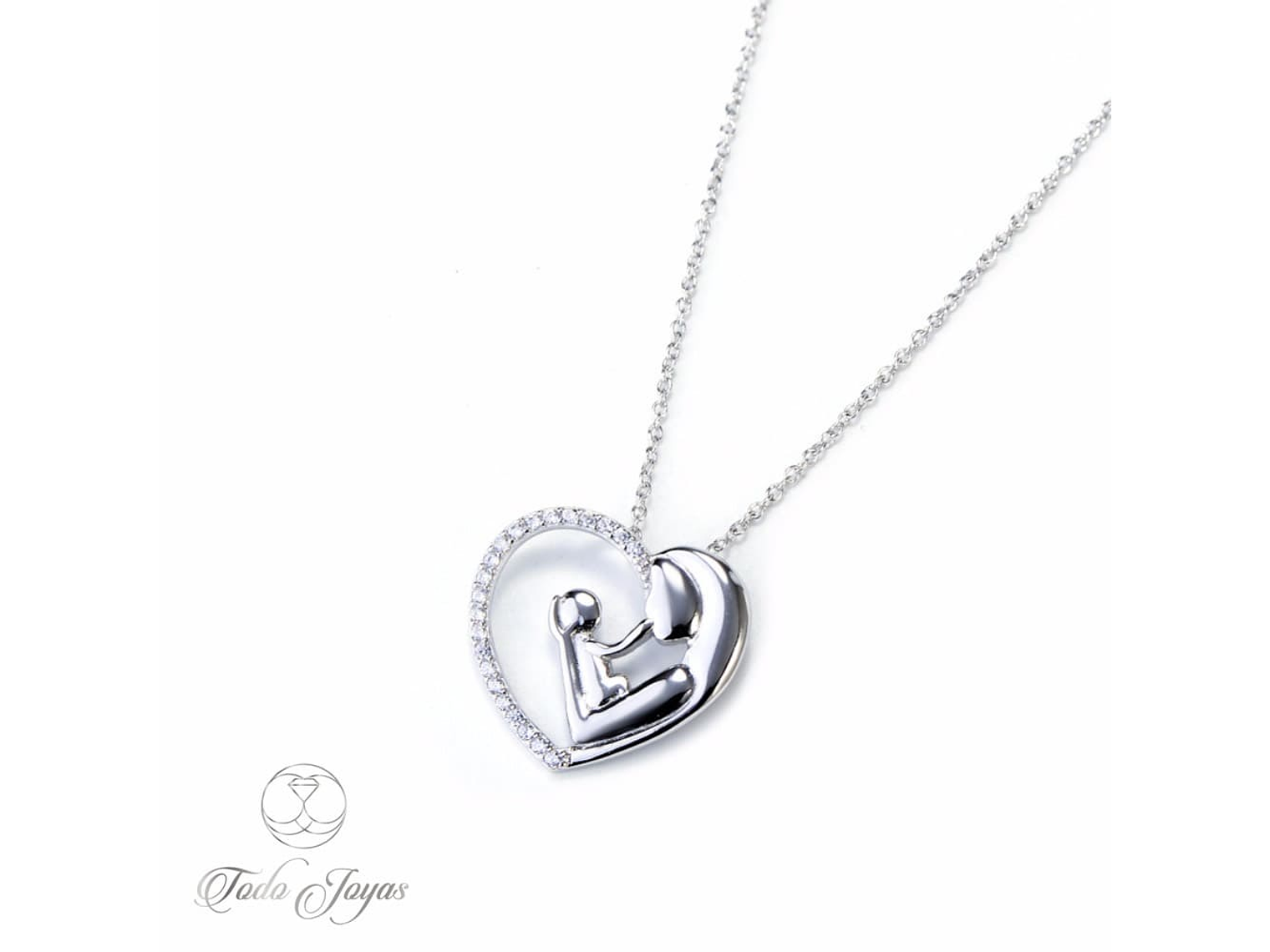 Collar Colgante Corazon Mama y Bebe Plateado 2