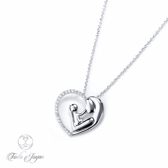 Collar Colgante Corazon Mama y Bebe Plateado