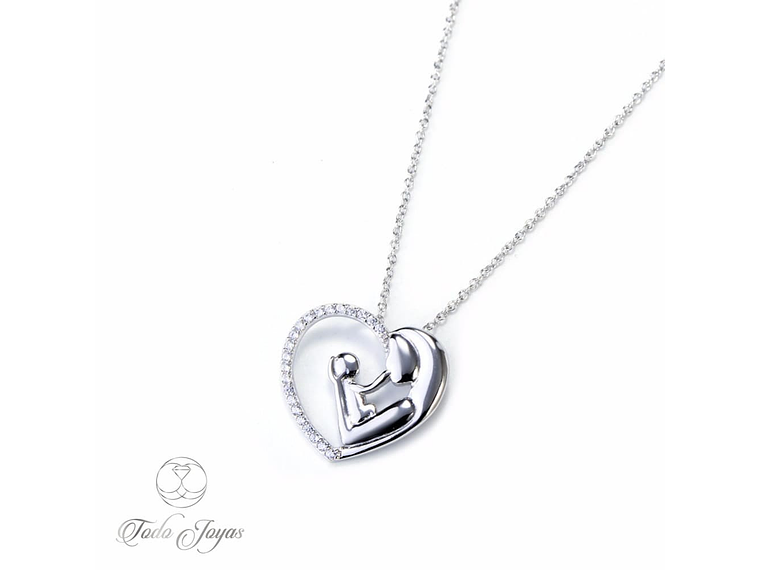 Collar Colgante Corazon Mama y Bebe Plateado 2