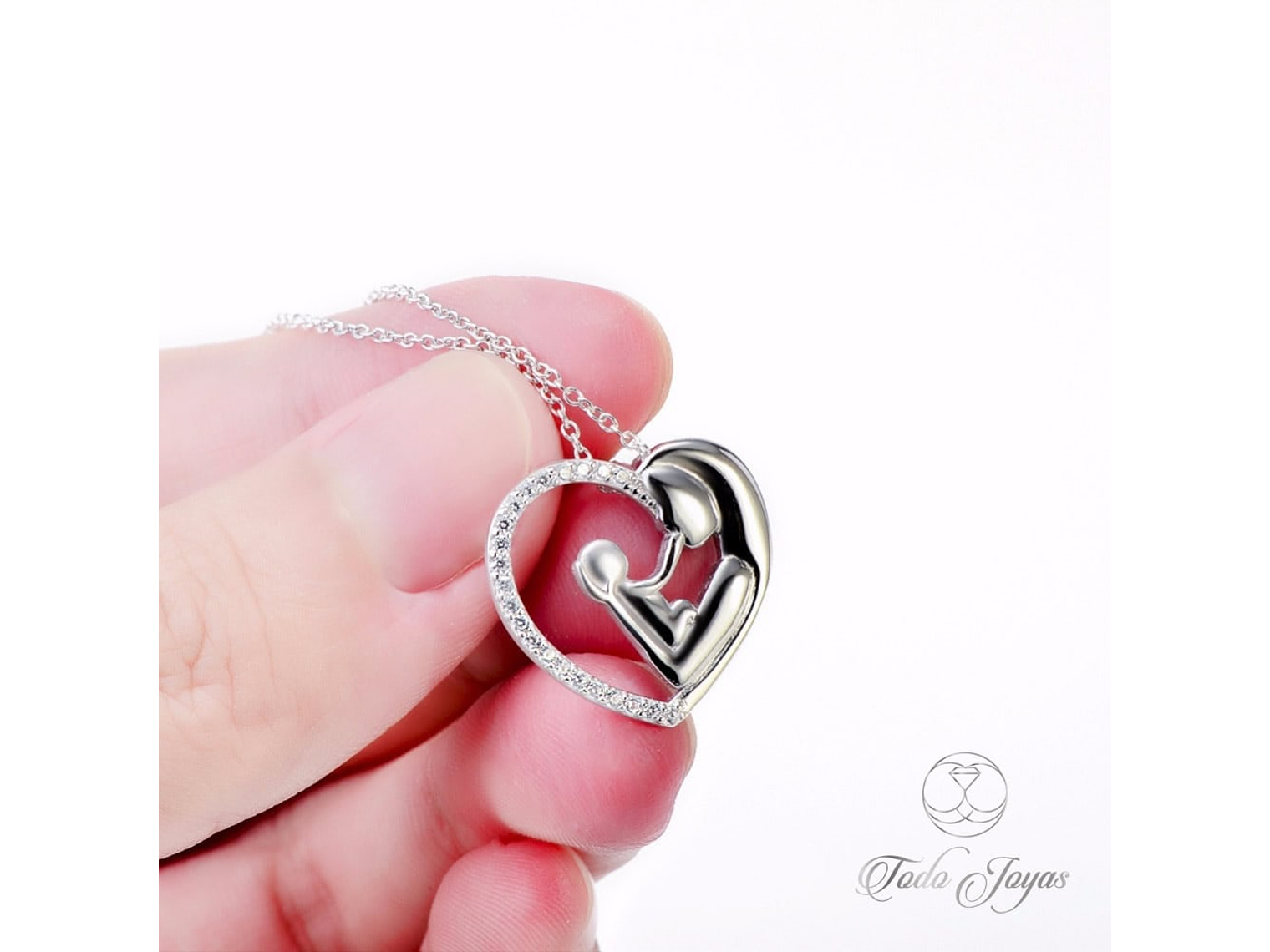 Collar Colgante Corazon Mama y Bebe Plateado 3