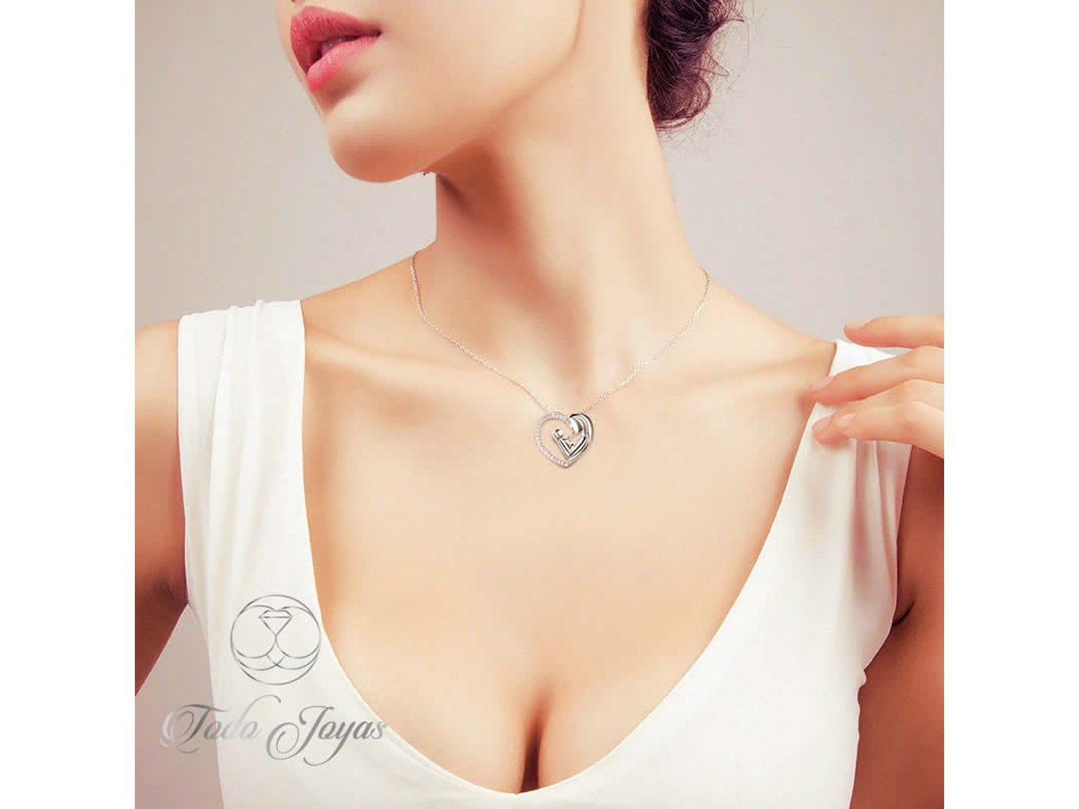 Collar Colgante Corazon Mama y Bebe Plateado 4