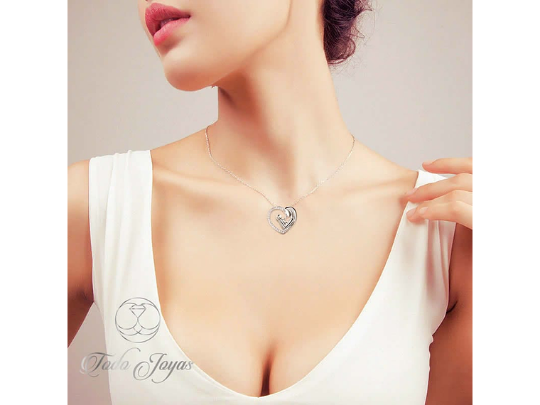 Collar Colgante Corazon Mama y Bebe Plateado 4