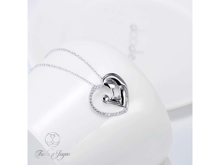 Collar Colgante Corazon Mama y Bebe Plateado 5