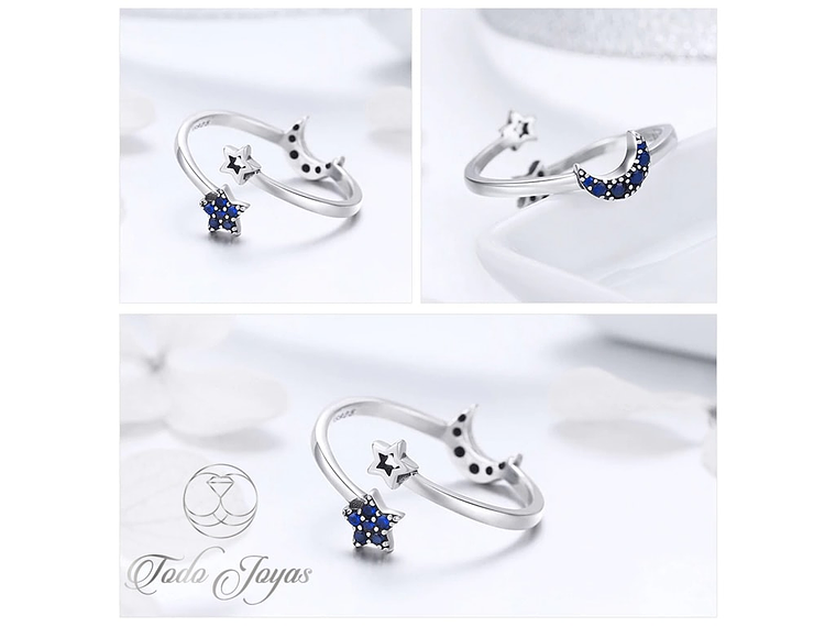 Anillo Plata 925 Luna Azul y Estrellas 2