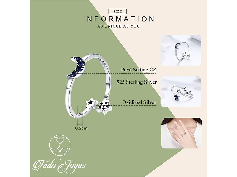 Anillo Plata 925 Luna Azul y Estrellas 4