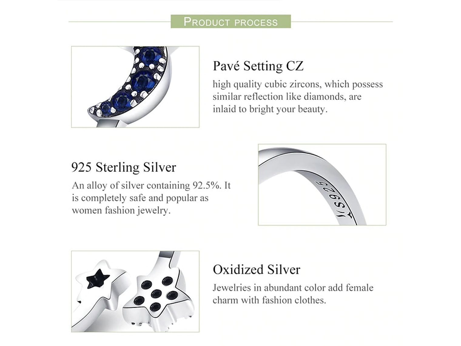 Anillo Plata 925 Luna Azul y Estrellas 5