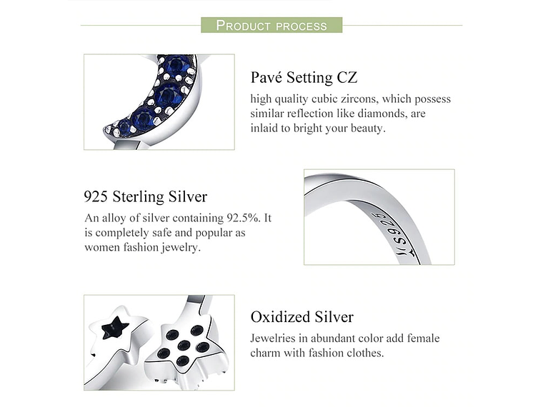 Anillo Plata 925 Luna Azul y Estrellas 5