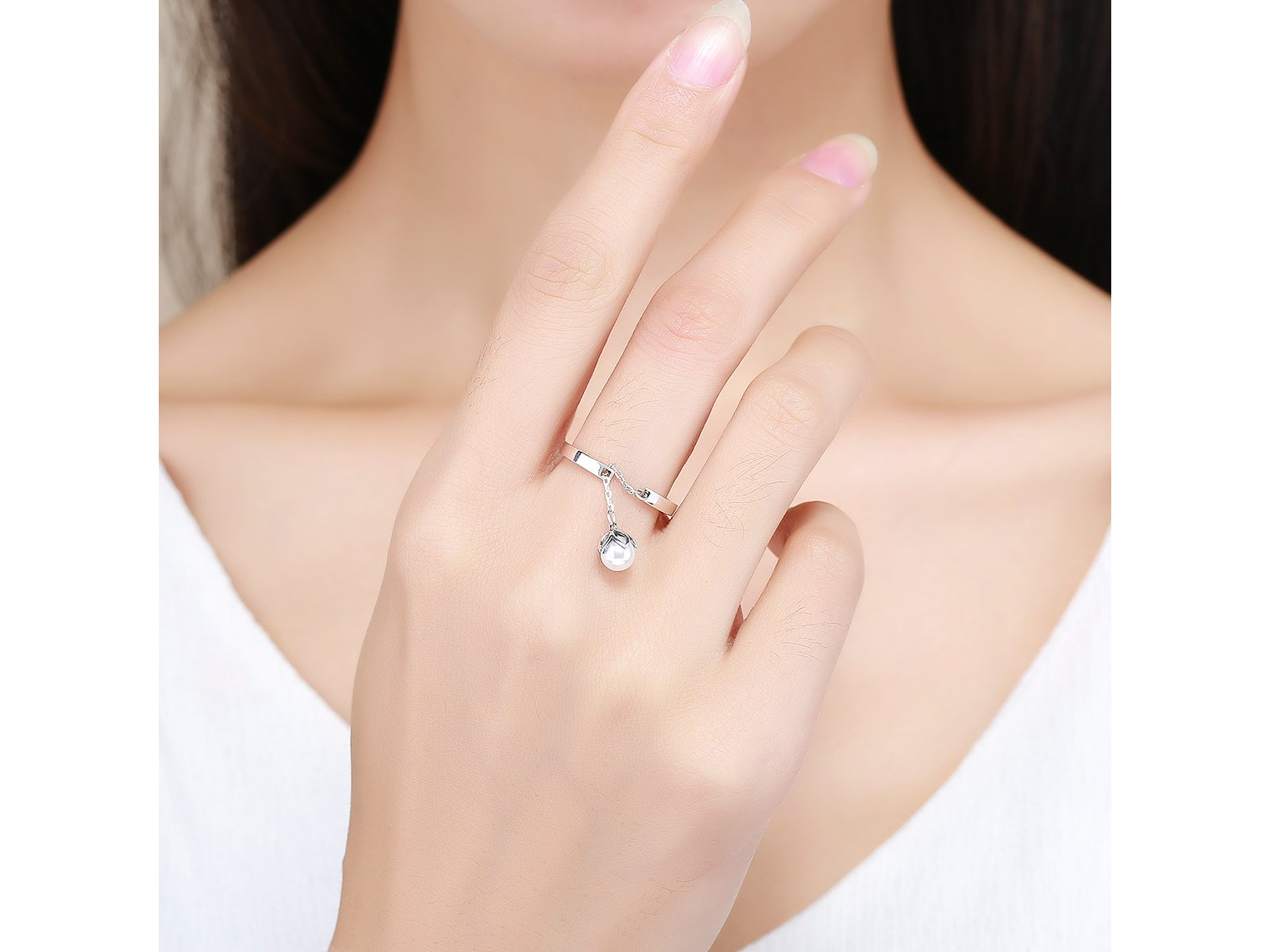 Anillo Plata 925 Flor y Perla 2