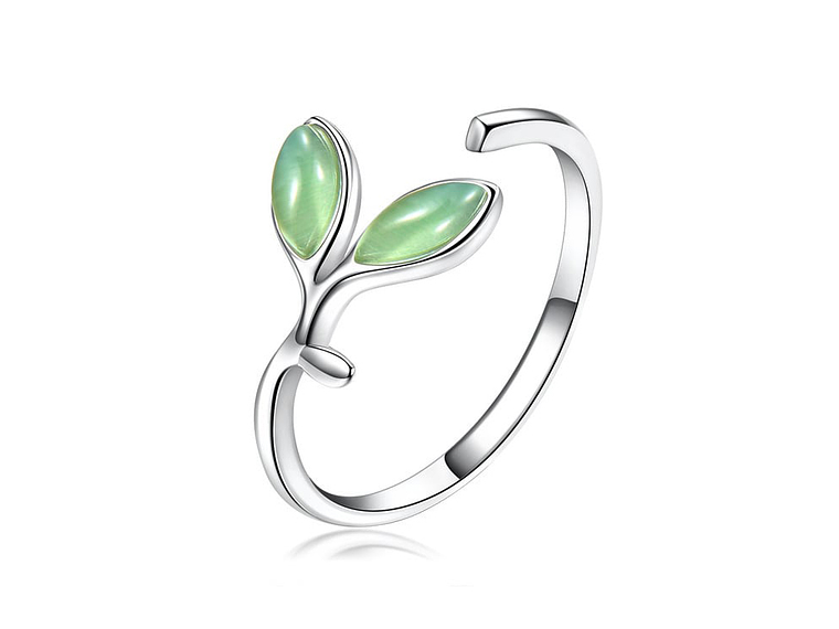 Anillo Doble Hoja Verde Plateado 1