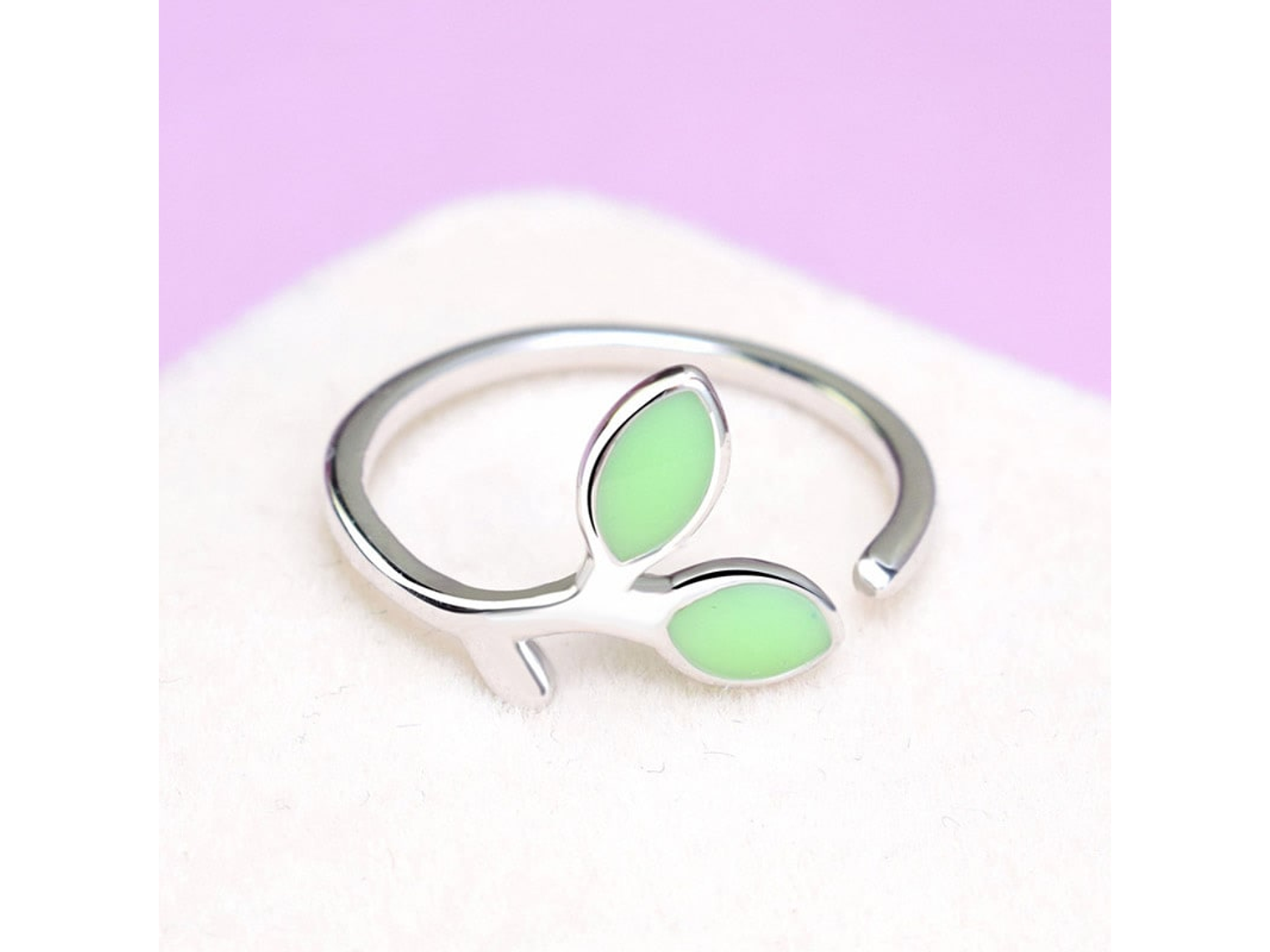 Anillo Doble Hoja Verde Plateado 2