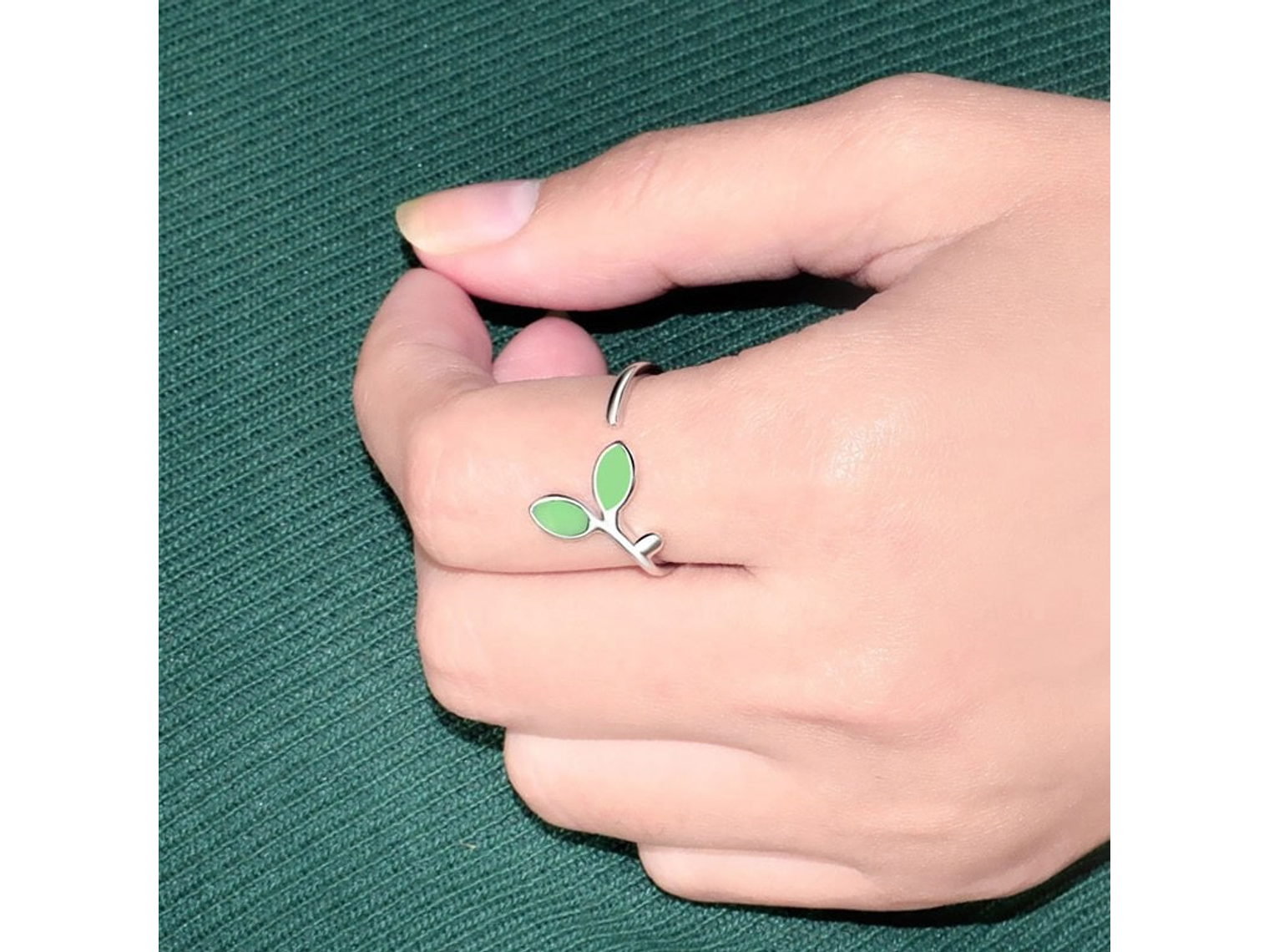 Anillo Doble Hoja Verde Plateado 3