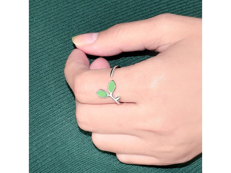 Anillo Doble Hoja Verde Plateado 3