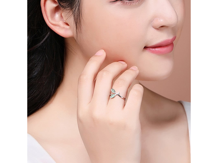 Anillo Doble Hoja Verde Plateado 5