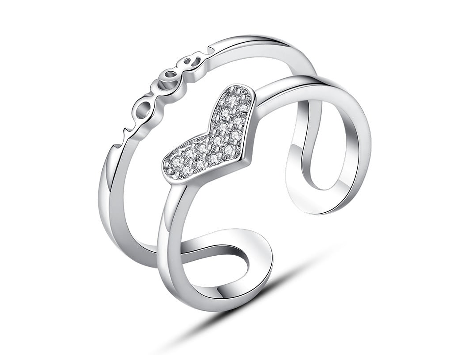 Anillo Corazon Doble Arco Circones Plateado 1