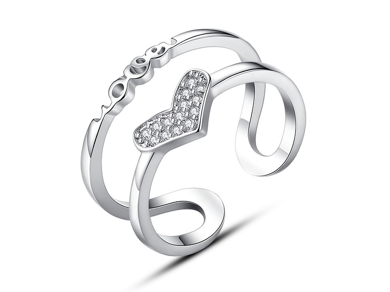 Anillo Corazon Doble Arco Circones Plateado 1