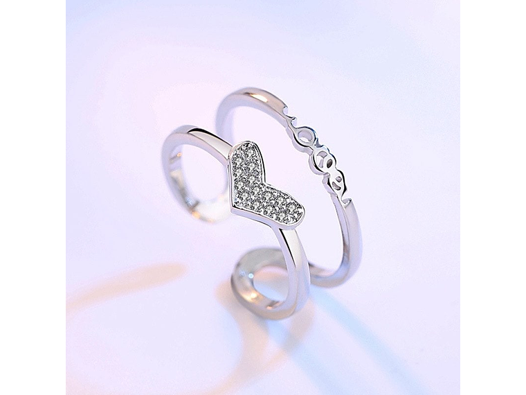 Anillo Corazon Doble Arco Circones Plateado 2