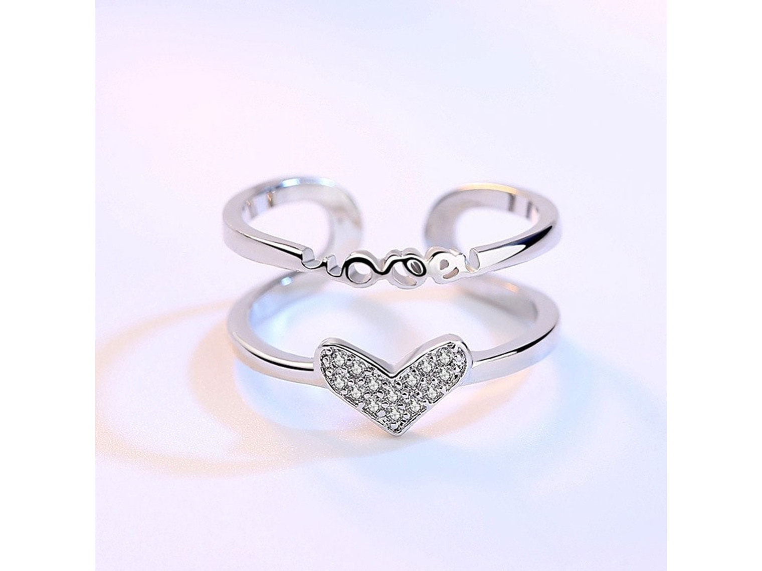 Anillo Corazon Doble Arco Circones Plateado 3