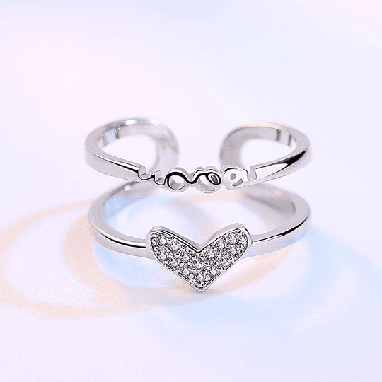 Anillo Corazon Doble Arco Circones Plateado