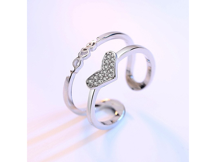 Anillo Corazon Doble Arco Circones Plateado 4