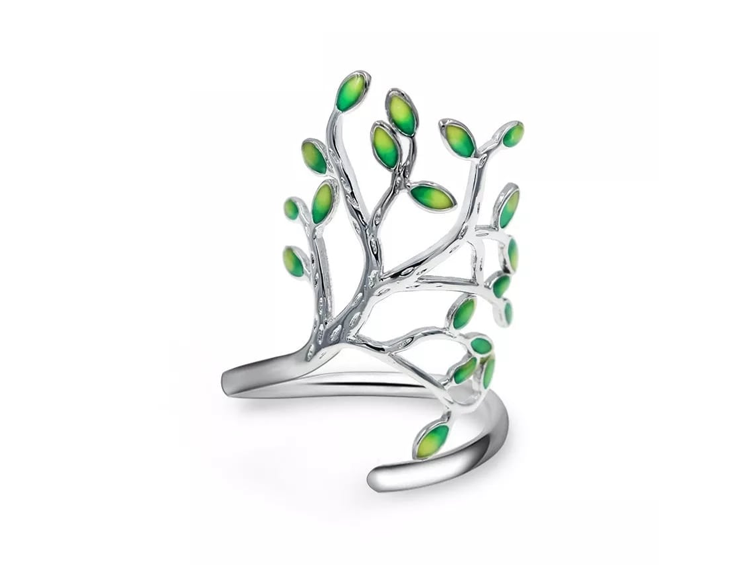 Anillo Arbol de Vida Verde Plateado 1