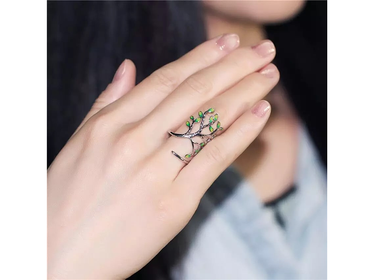 Anillo Arbol de Vida Verde Plateado 2