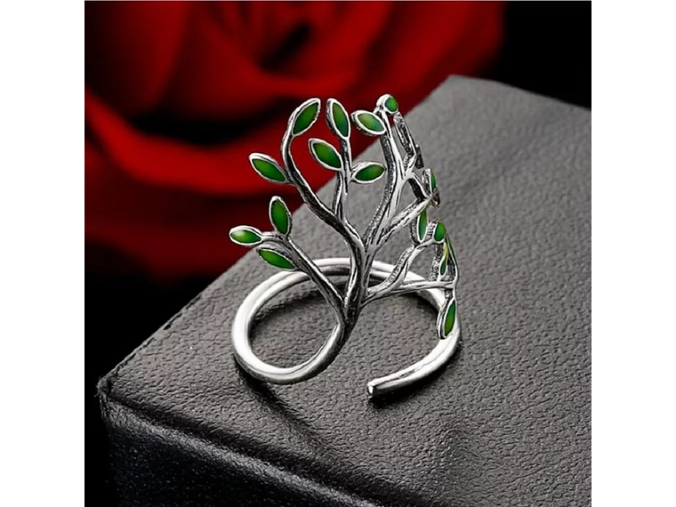 Anillo Arbol de Vida Verde Plateado 3