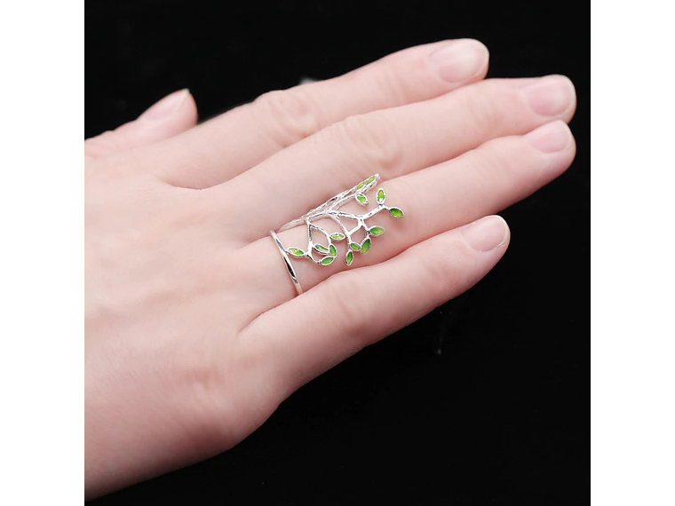 Anillo Arbol de Vida Verde Plateado 4