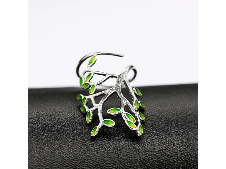 Anillo Arbol de Vida Verde Plateado 5
