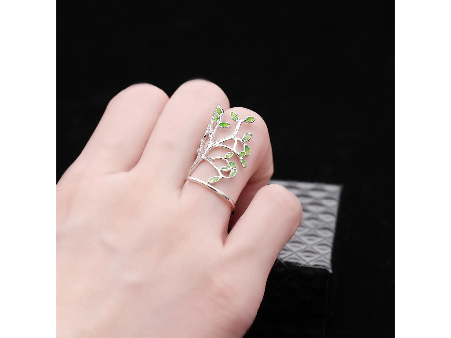 Anillo Arbol de Vida Verde Plateado 6