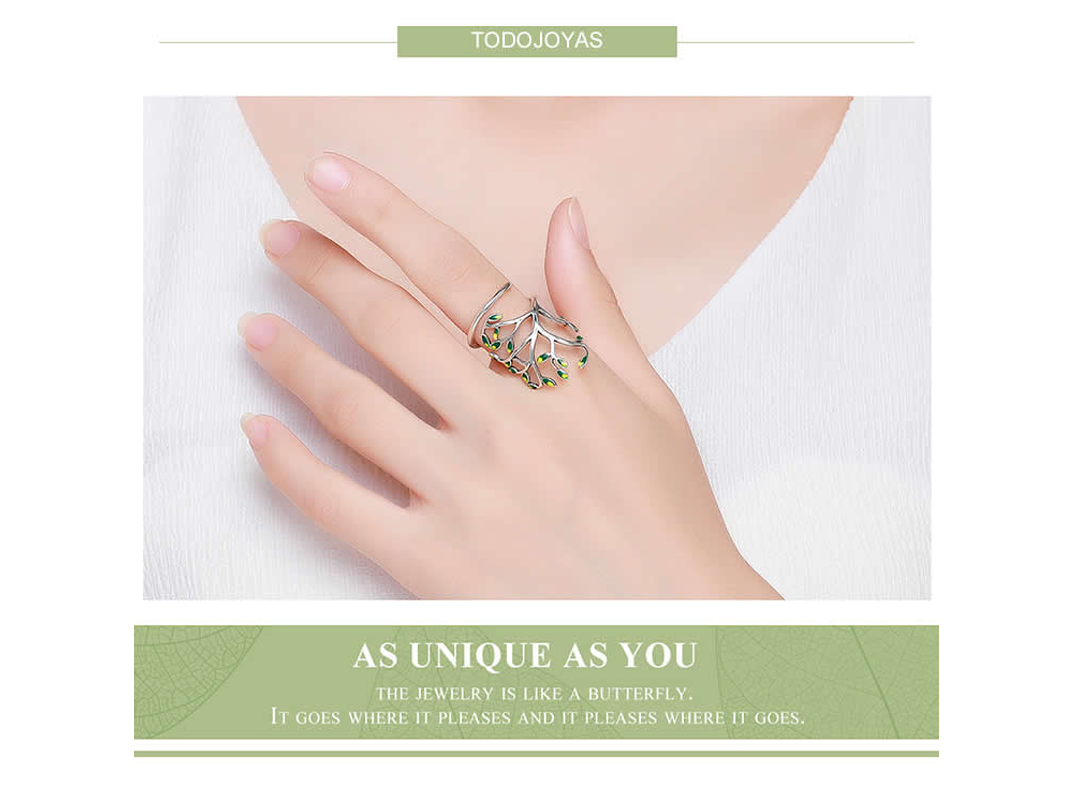 Anillo Plata 925 Arbol De la Vida Verde 2